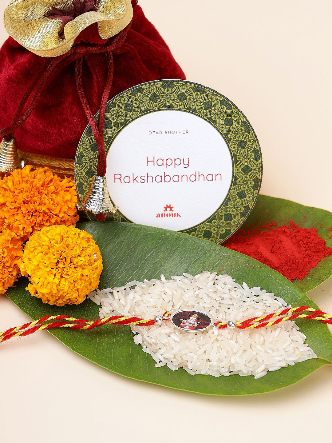 

Anouk 925 Sterling Silver Contemporary Rakhi With Roli Chawal