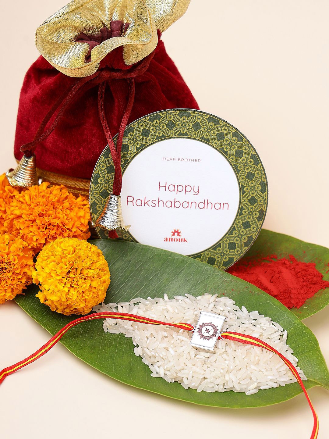 

Anouk 925 Sterling Silver Contemporary Rakhi With Roli Chawal