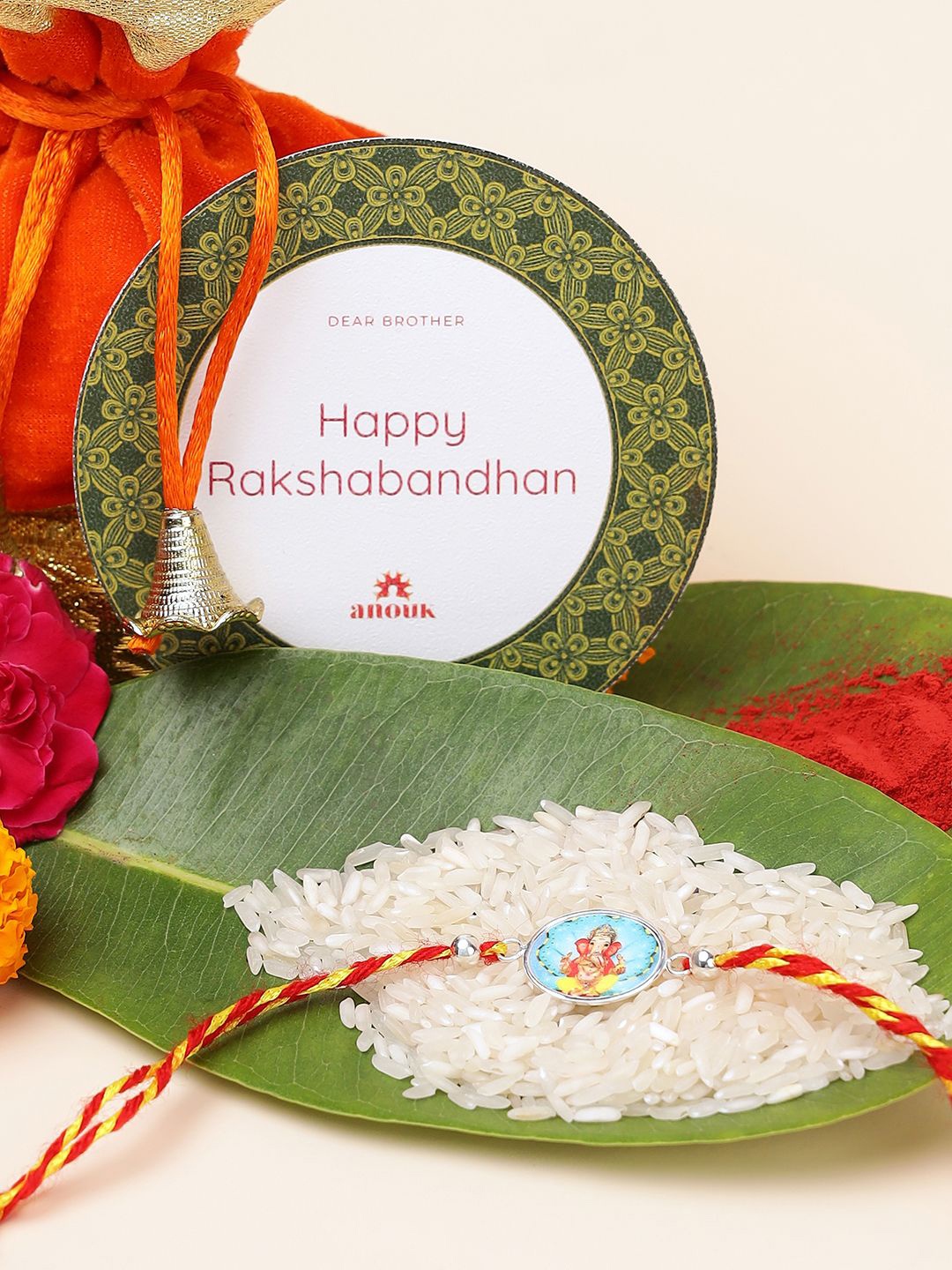 

Anouk 925 Sterling Silver Contemporary Rakhi With Roli Chawal