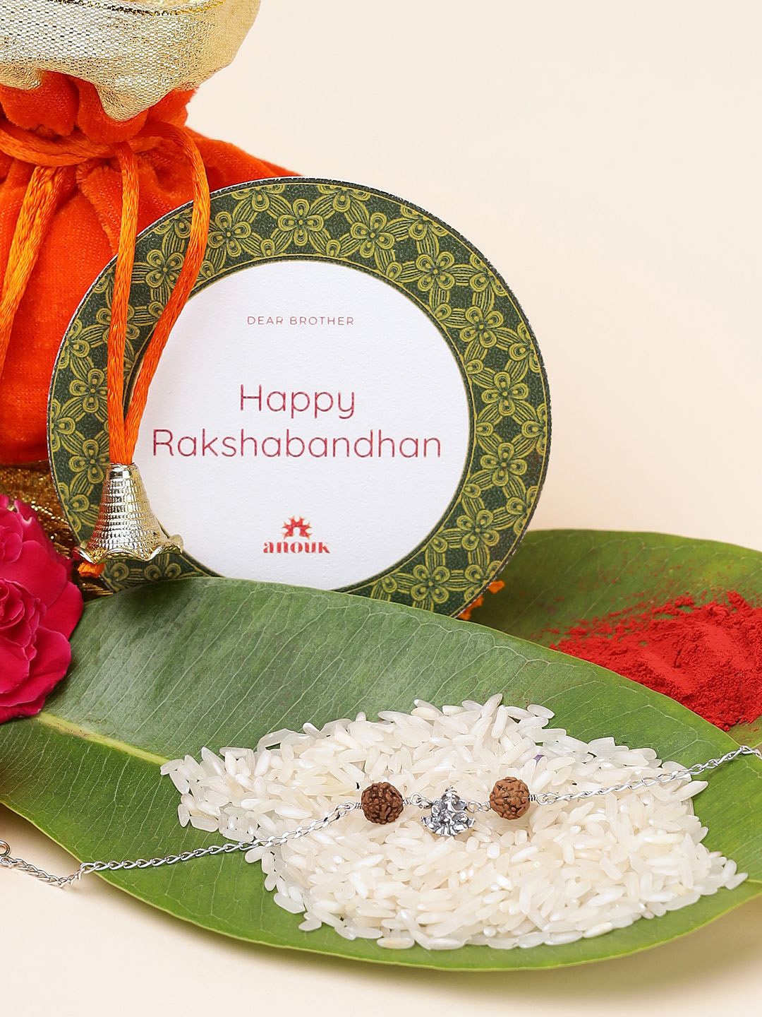 

Anouk 925 Sterling Silver Contemporary Rakhi With Roli Chawal