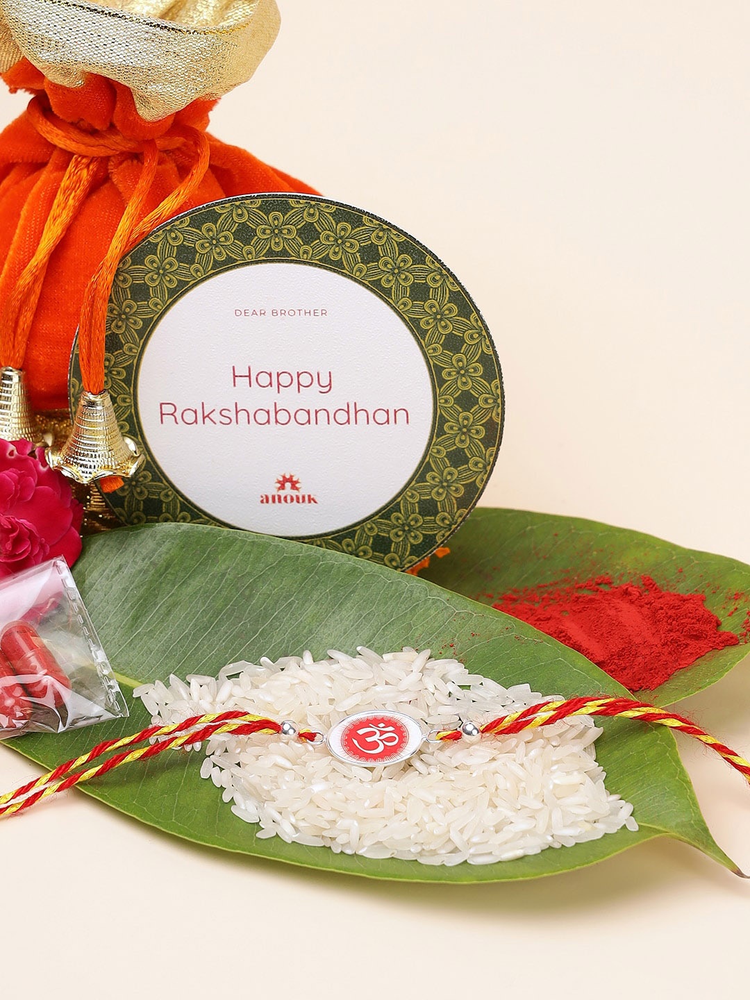 

Anouk 925 Sterling Silver Contemporary Rakhi With Roli Chawal