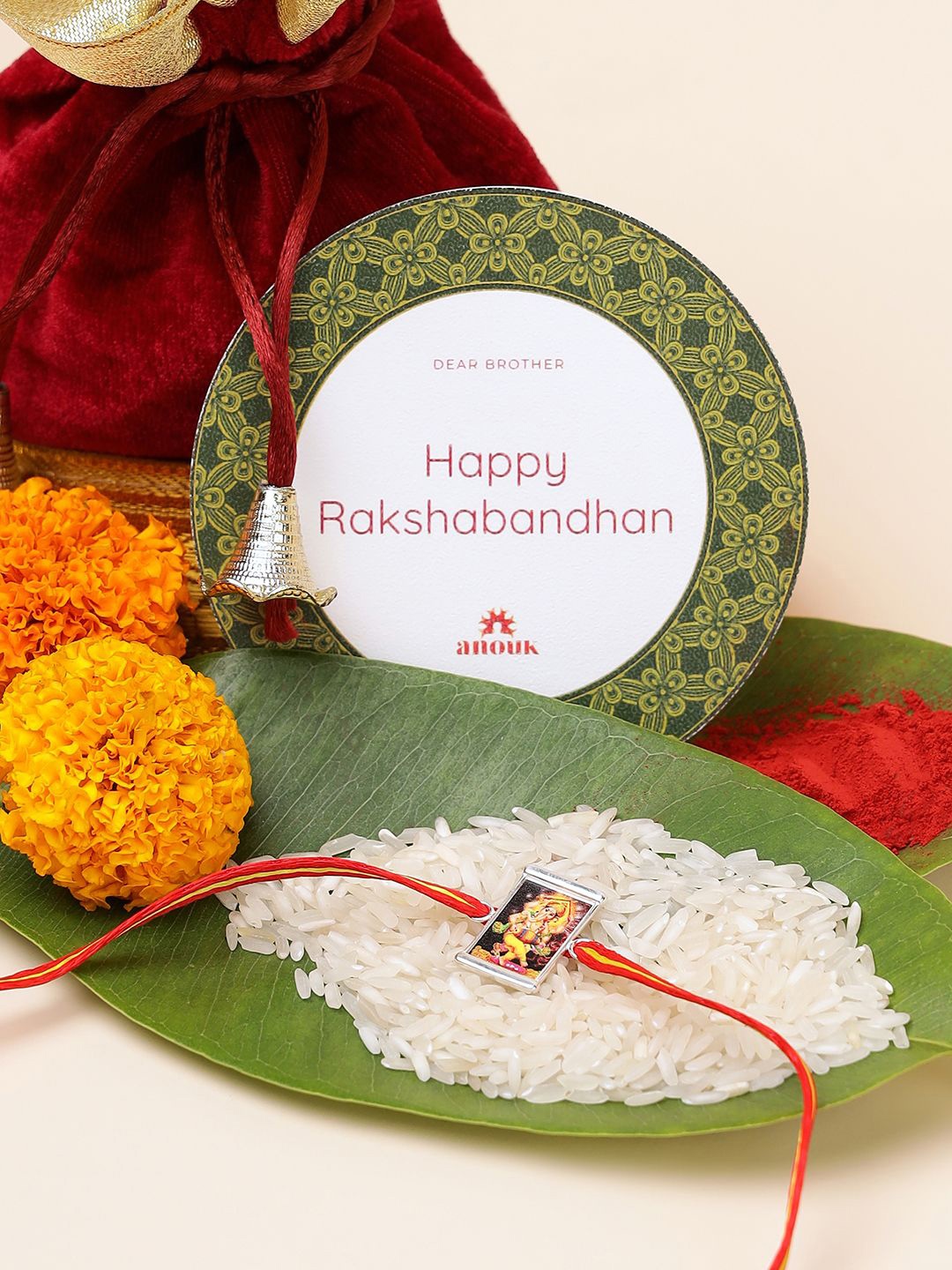 

Anouk 925 Sterling Silver Contemporary Rakhi With Roli Chawal