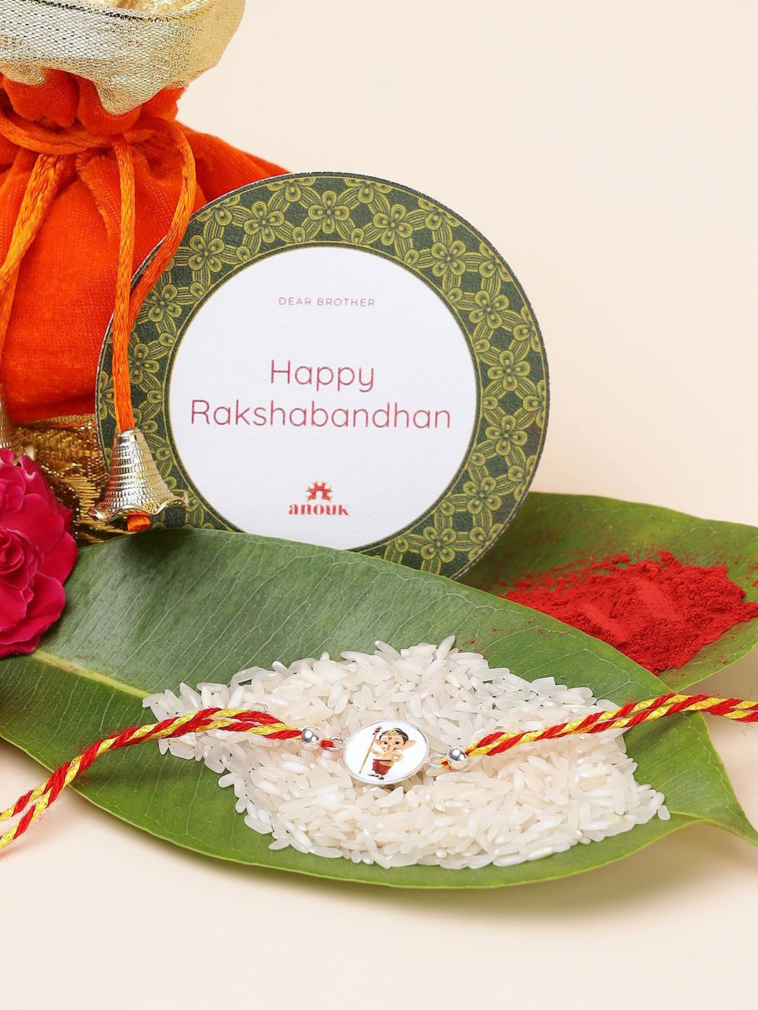 

Anouk 925 Sterling Silver Contemporary Rakhi With Roli Chawal