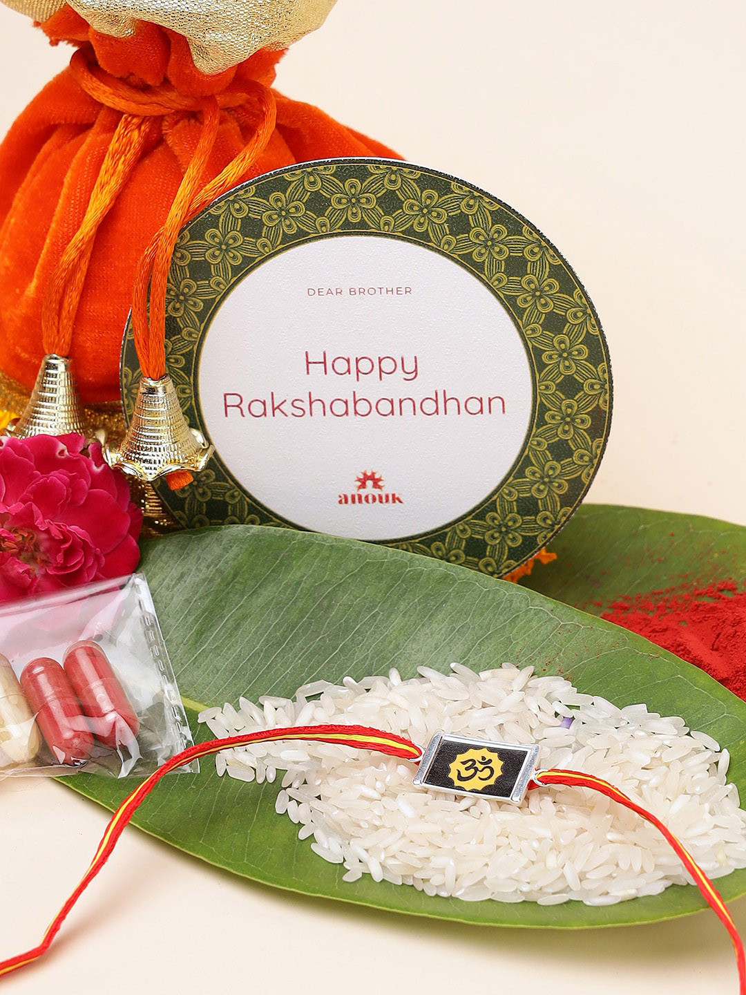 

Anouk 925 Sterling Silver Contemporary Rakhi With Roli Chawal