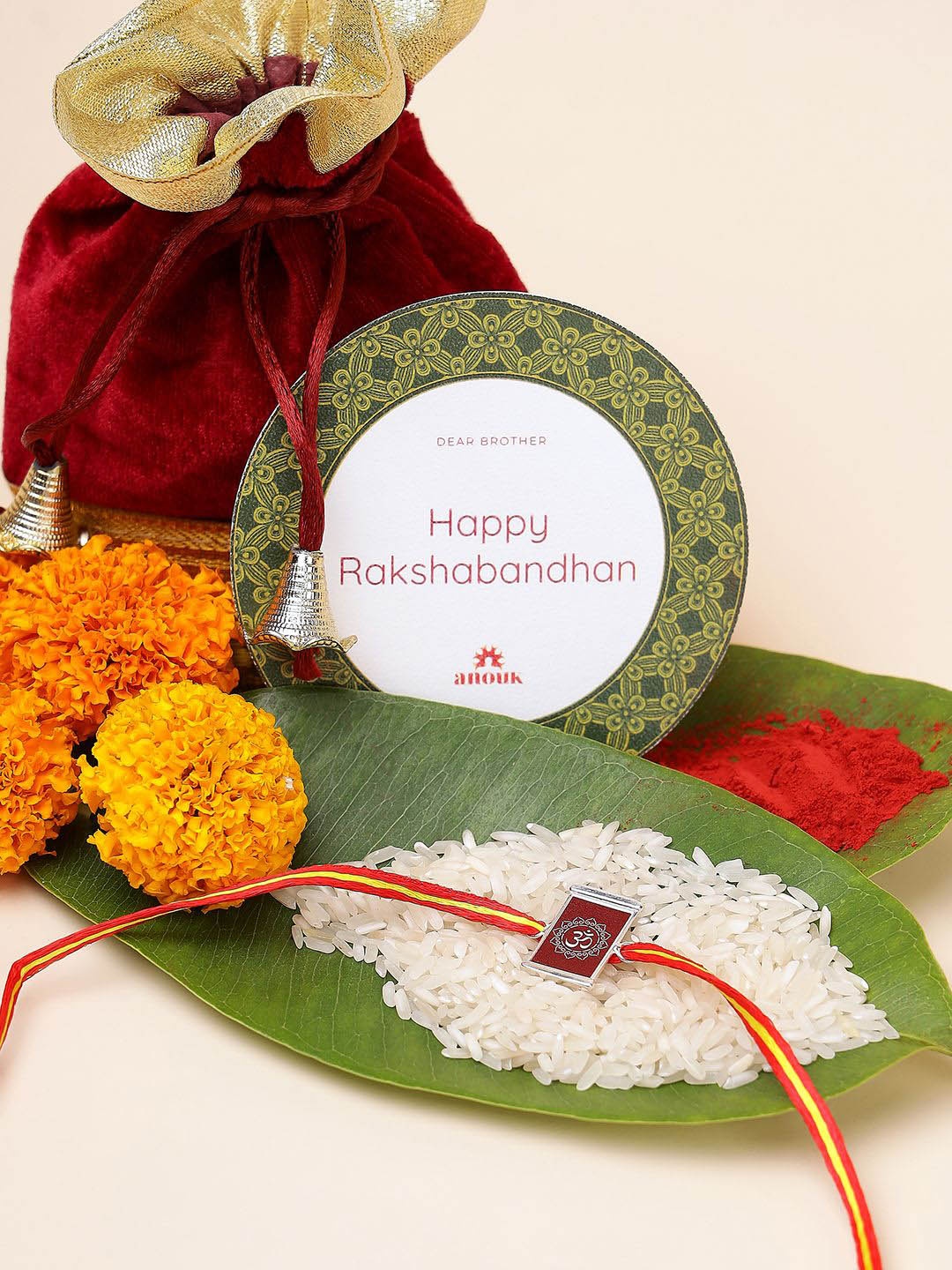 

Anouk 925 Sterling Silver Contemporary Rakhi With Roli Chawal