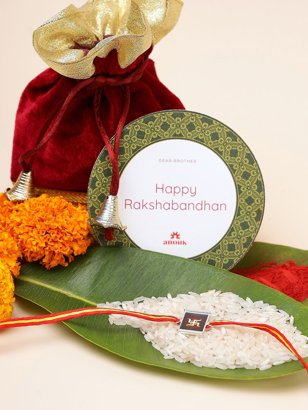 

Anouk 925 Sterling Silver Contemporary Rakhi With Roli Chawal