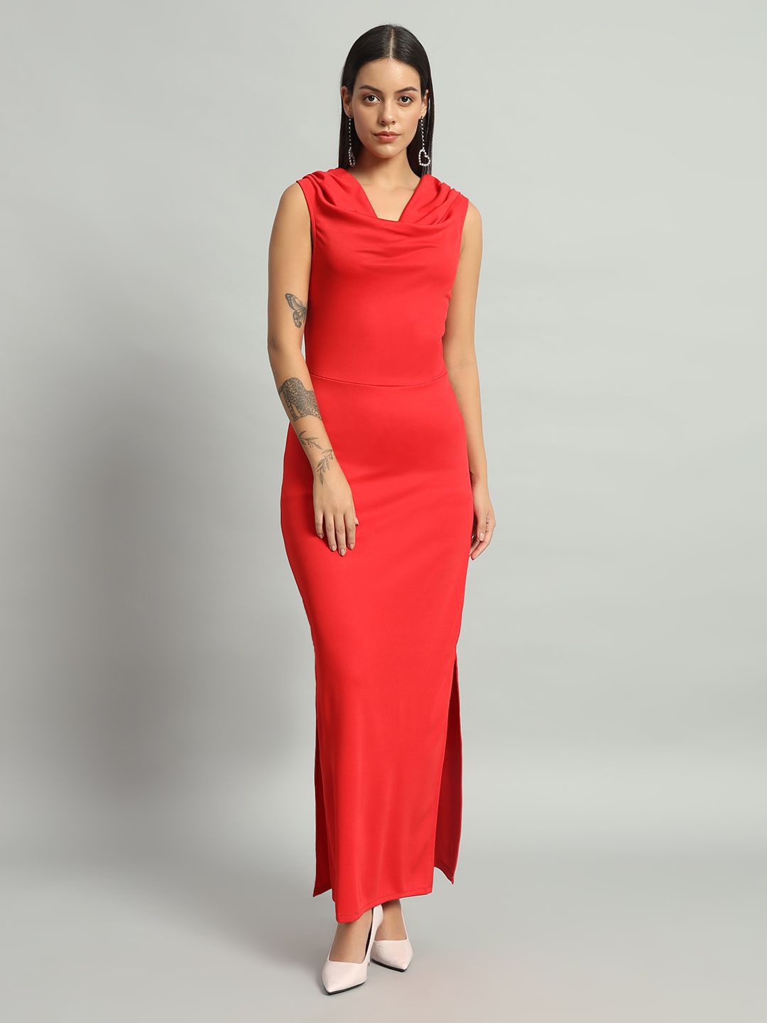 

VAARARO Cowl Neck SheathMaxi Dress, Red