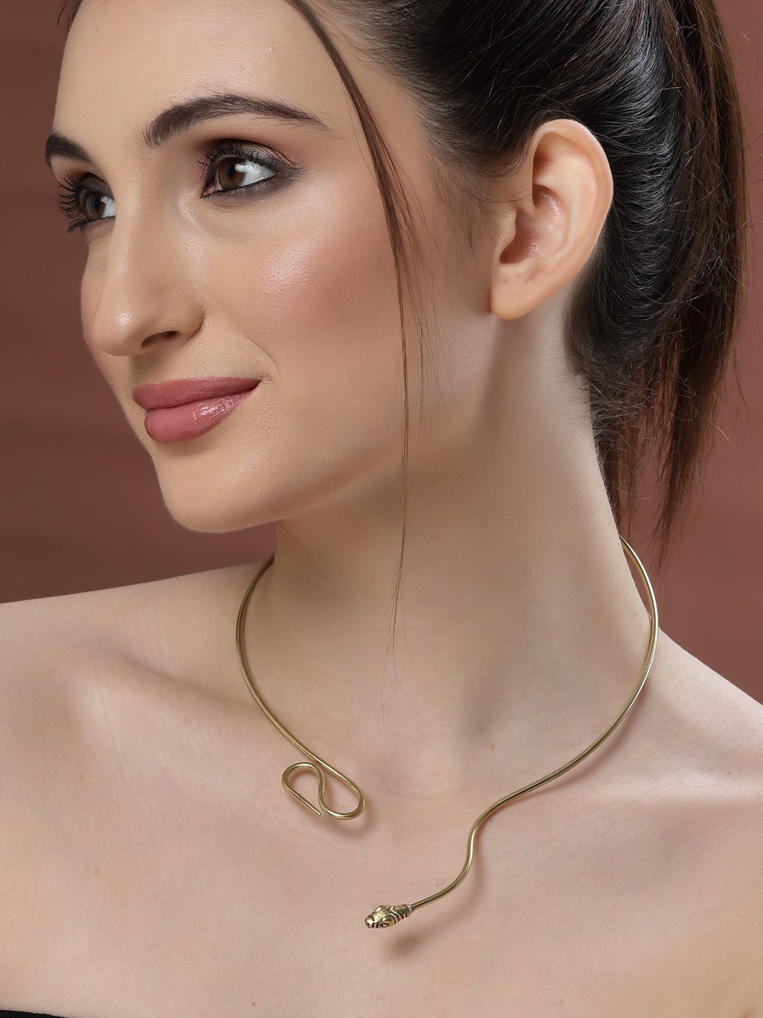 

Sanjog Brass Gold-Plated Snake Choker Tribal Statement Oxidised Hasli Necklace