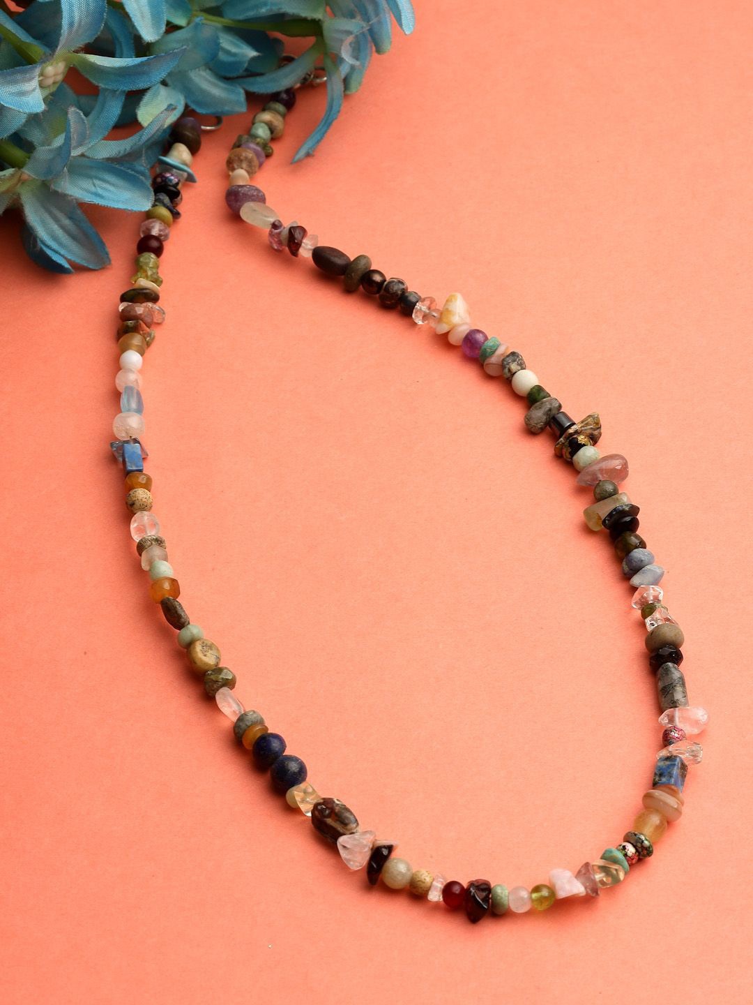 

Sanjog Unisex Natural Stone Crystal Pearl Tribal Statement Beach Necklace, Black