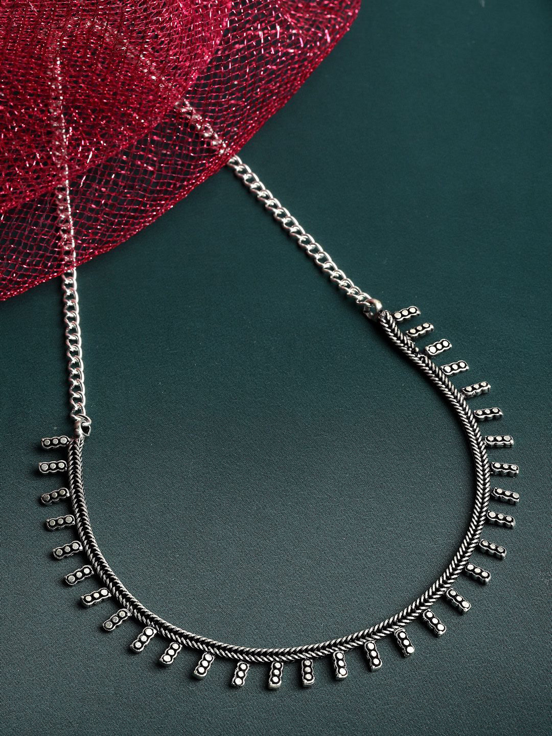 

Sanjog German Silver-Plated Oxidised Choker Tribal Statement Necklace