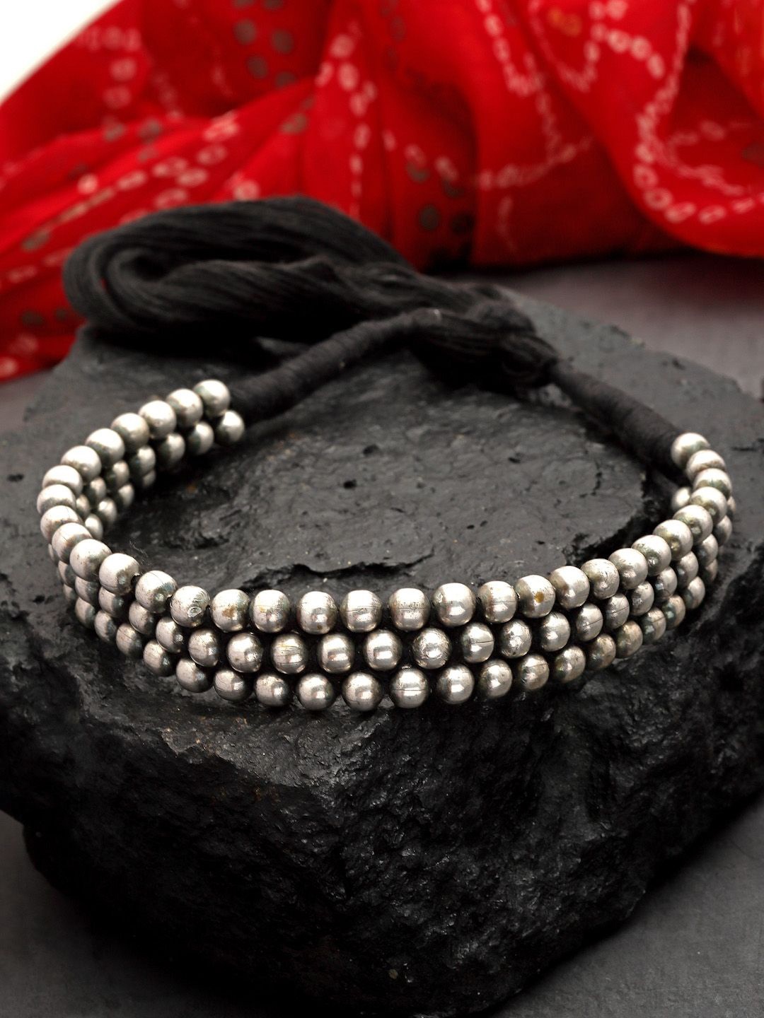 

Sanjog German Silver-Plated Ball Beaded Choker Tribal Festive Necklace