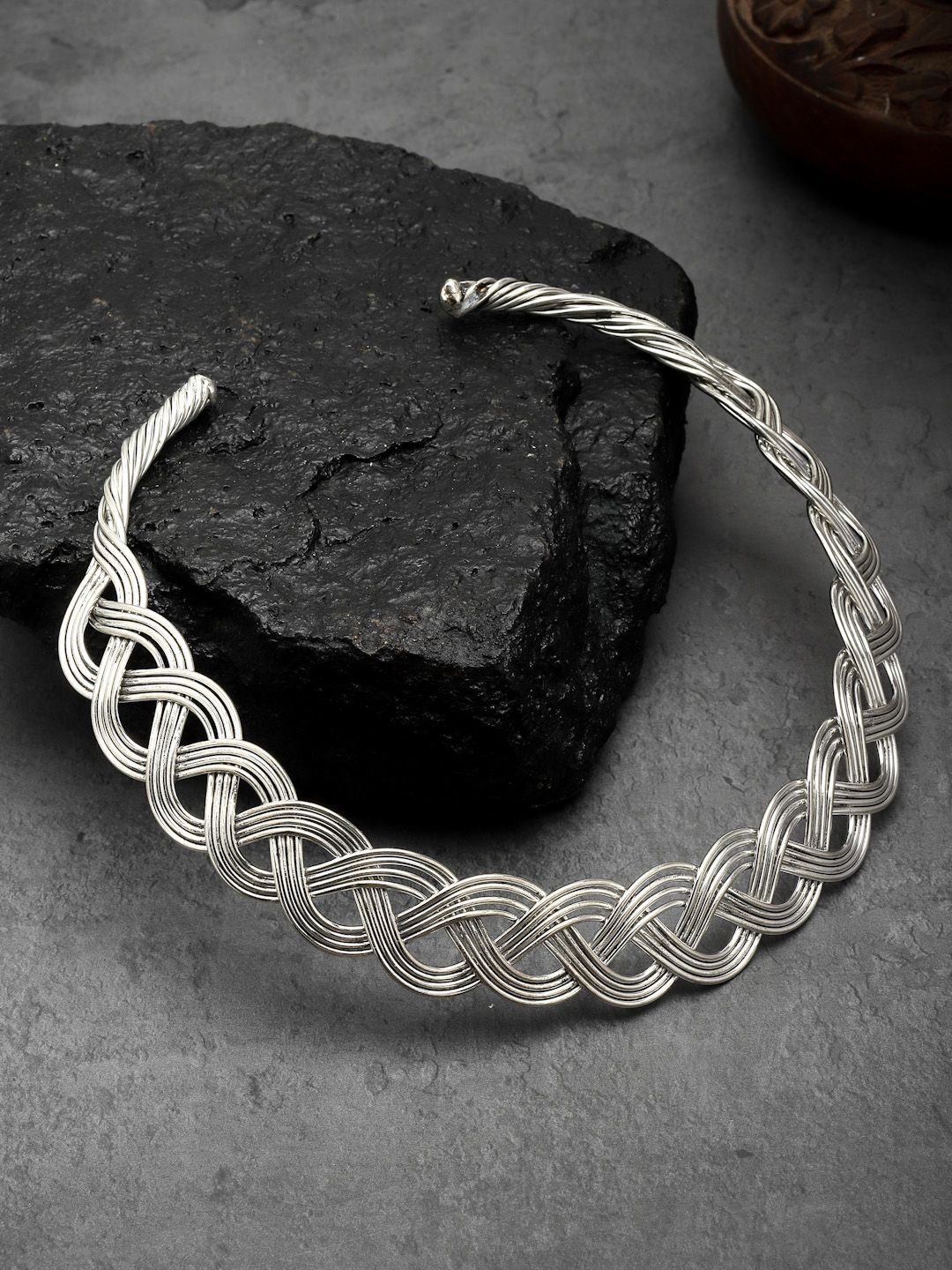 

Sanjog German Silver-Plated Choker Hasli Tribal Statement Oxidised Necklace