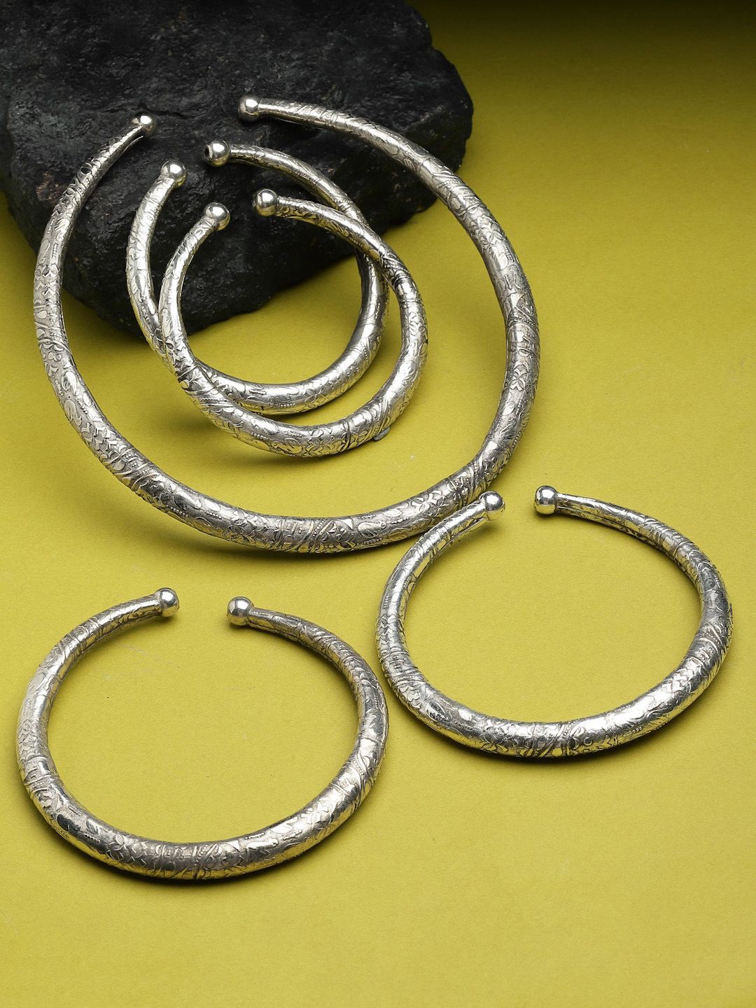 

Sanjog Silver-Plated Oxidised Bangle Kada Hasli Anklet Tribal Antique Statement Jewellery Set