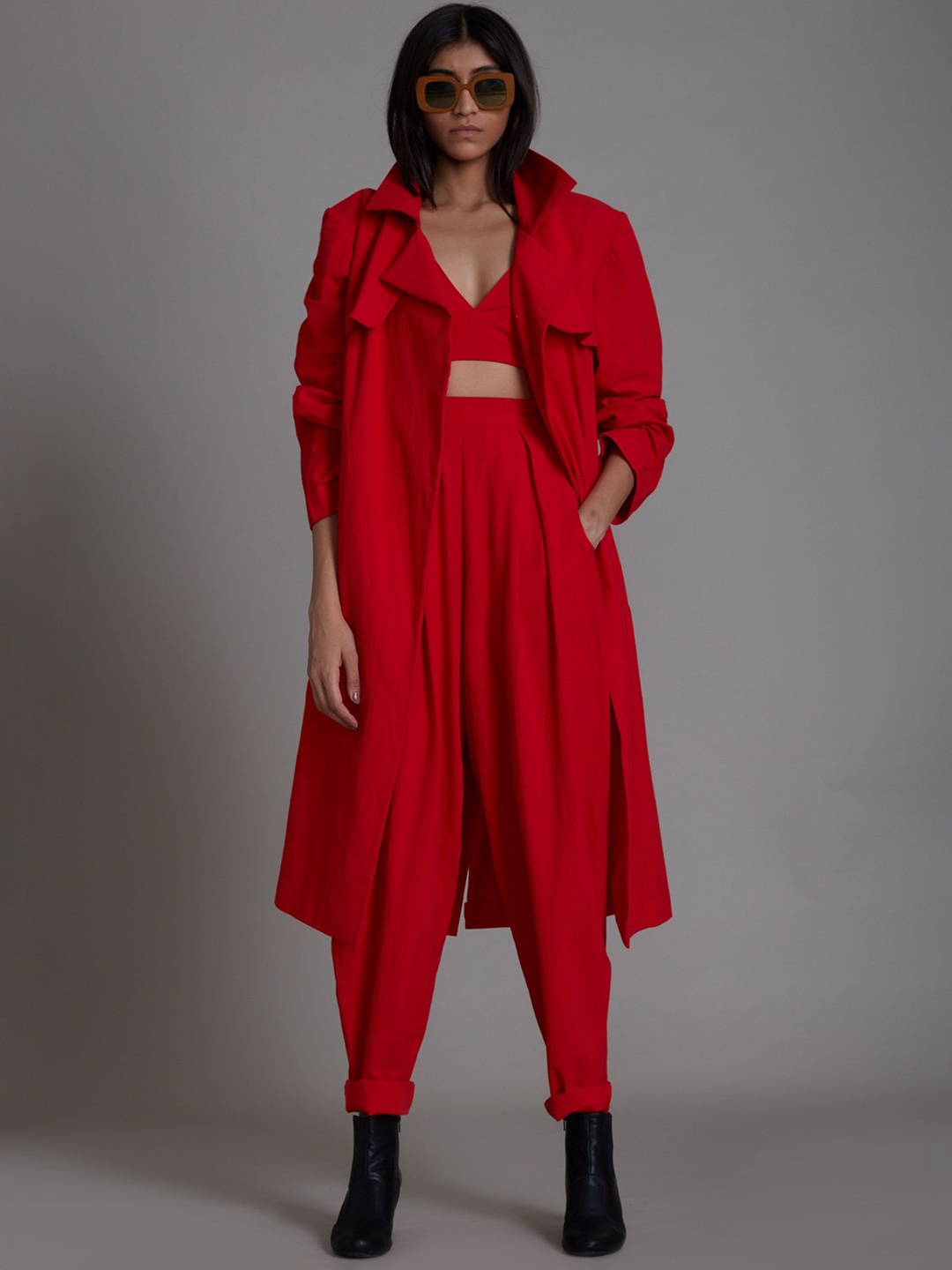 

MATI Women Geometric without Longline Tailored Jacket, Red