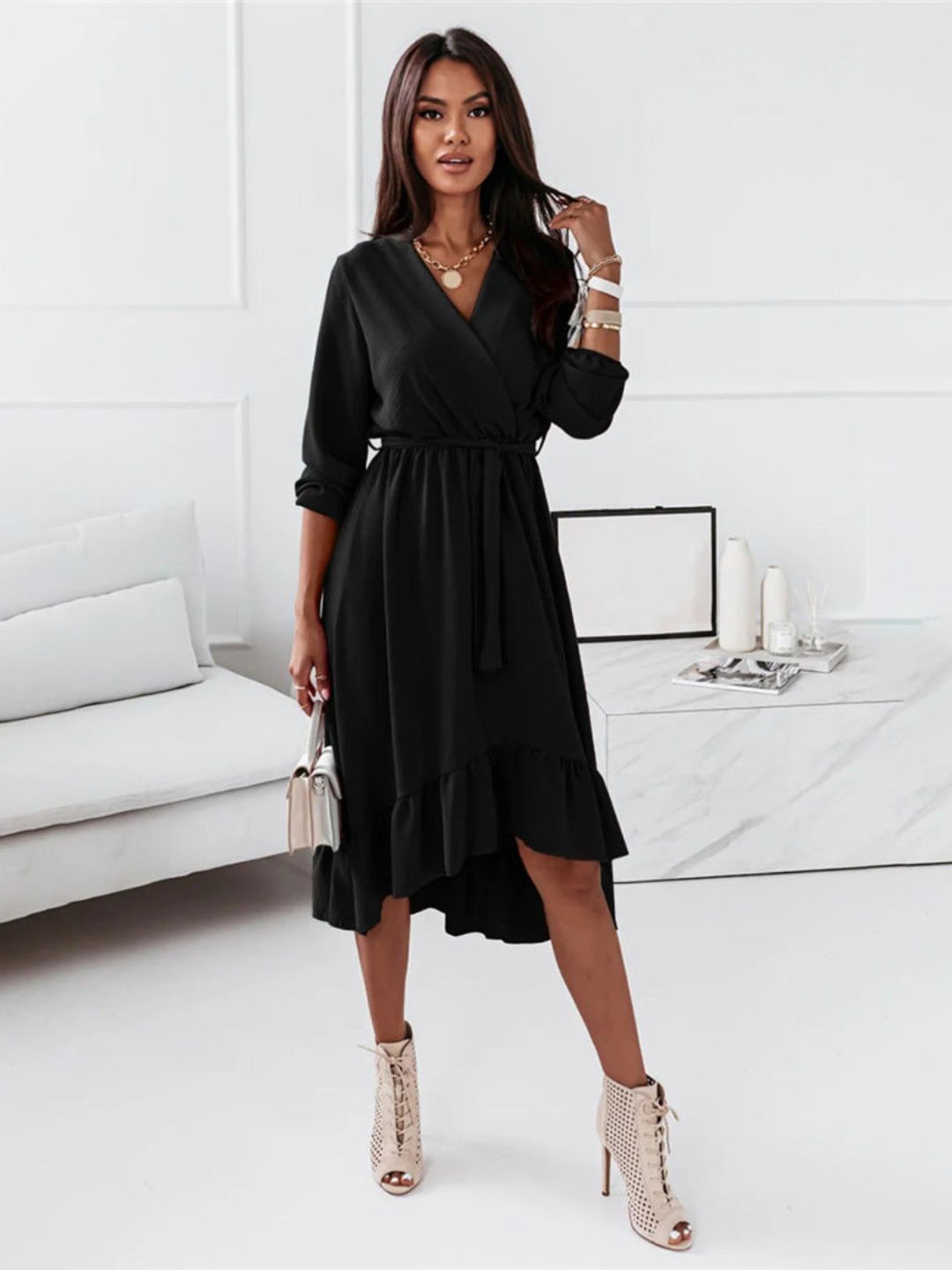 

4WRD by Dressberry V-Neck Wrap Dress, Black