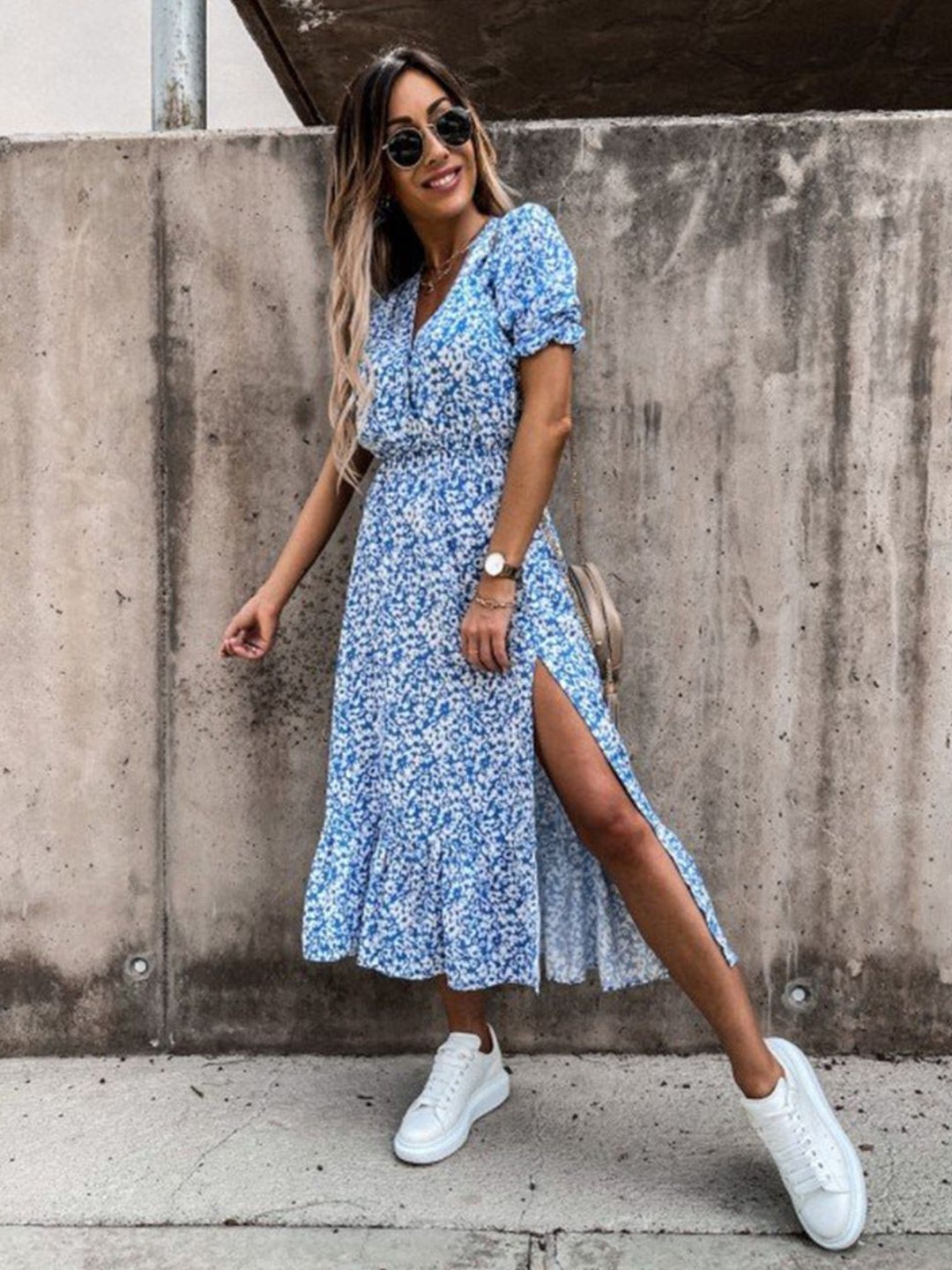 

4WRD by Dressberry Floral Print Maxi Midi Dress, Blue