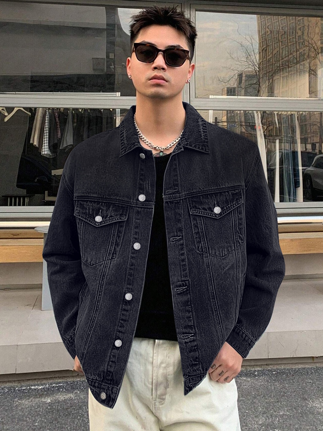 

Urbano Fashion Men Washed Full Sleeve Regular Fit Denim Jacket, Black