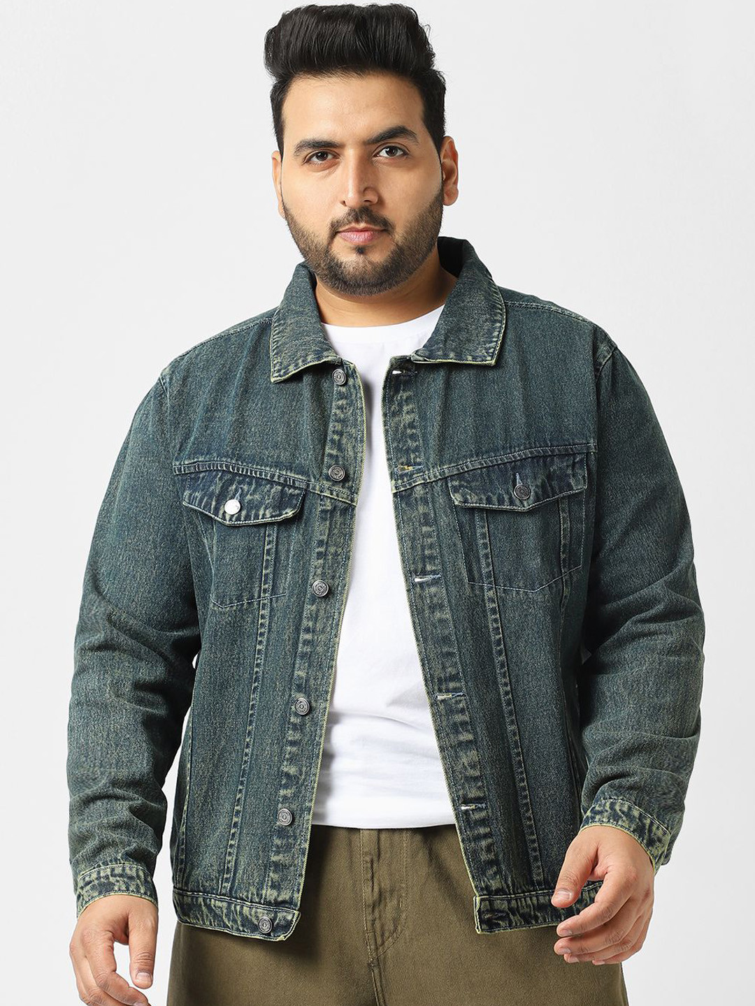 

Urbano Plus Men's Blue Regular Fit Washed Full Sleeve Denim Jacket