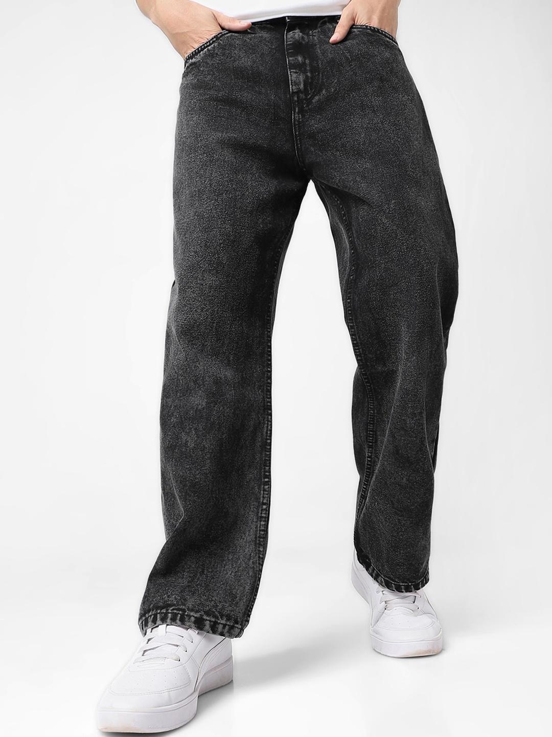 

Urbano Fashion Men's Loose Baggy Fit Non-Stretchable Washed Jeans, Black