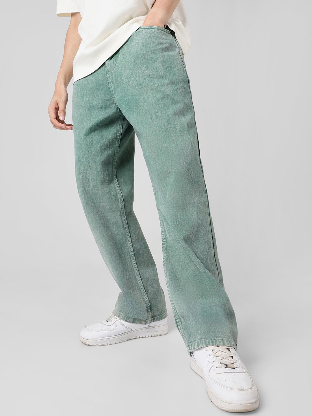 

Urbano Fashion Men's Turquoise Loose Baggy Fit Non-Stretchable Washed Jeans, Green