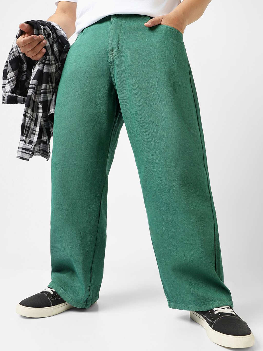 

Urbano Plus Men's Loose Baggy Fit Non-Stretchable Washed Jeans, Green