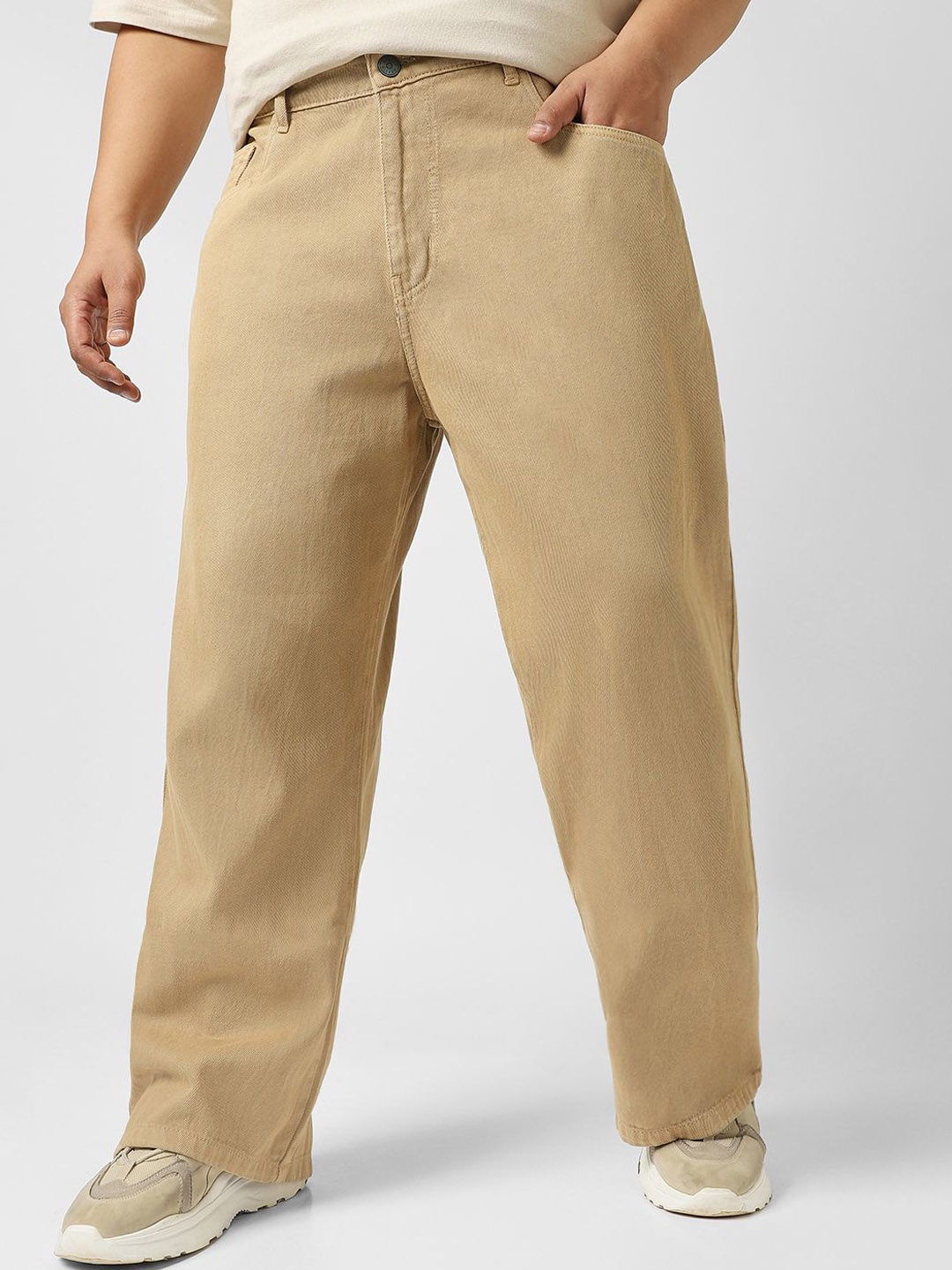 

Urbano Plus Men's Loose Baggy Fit Washed Jeans Non-Stretchable, Beige