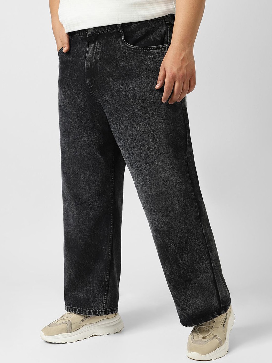 

Urbano Plus Men's Loose Baggy Fit Washed Jeans Non-Stretchable, Black