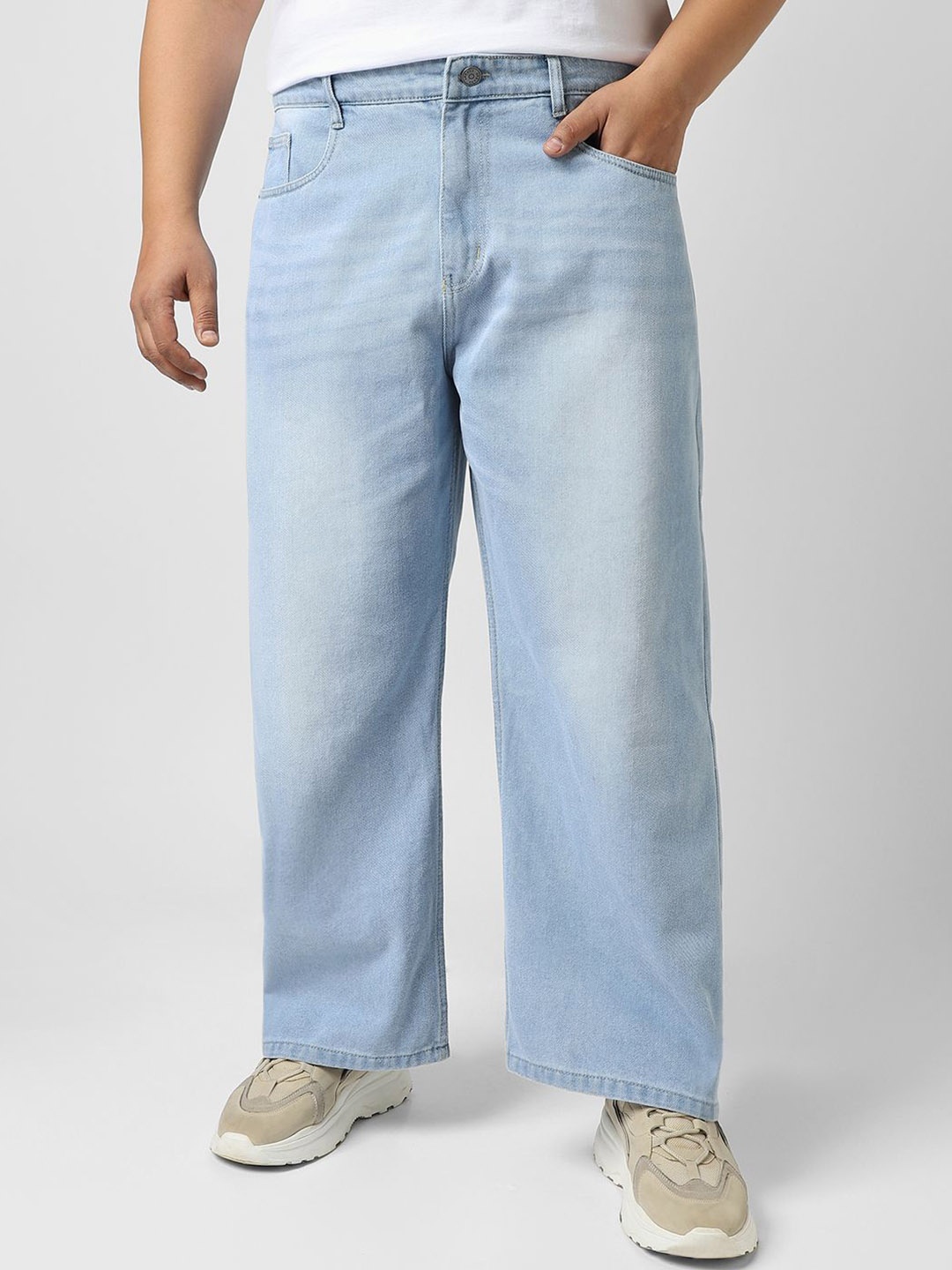 

Urbano Plus Men's Loose Baggy Fit Non-Stretchable Washed Jeans, Blue