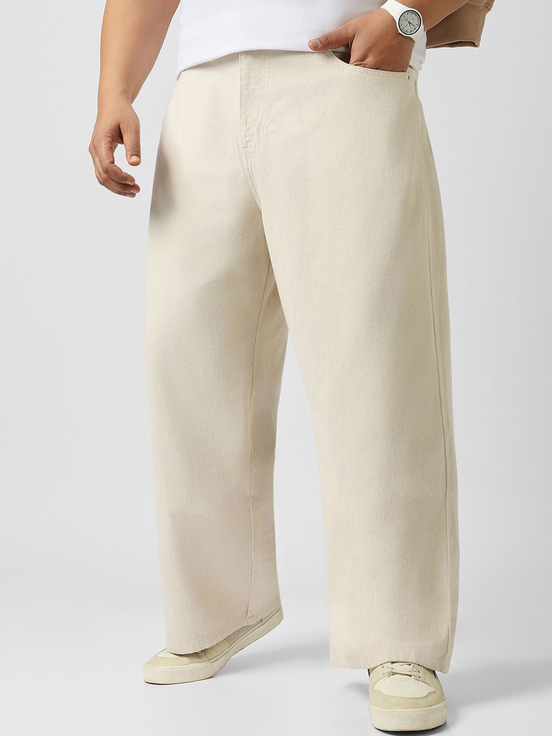 

Urbano Plus Men's Off Loose Baggy Fit Washed Jeans Non-Stretchable, Beige