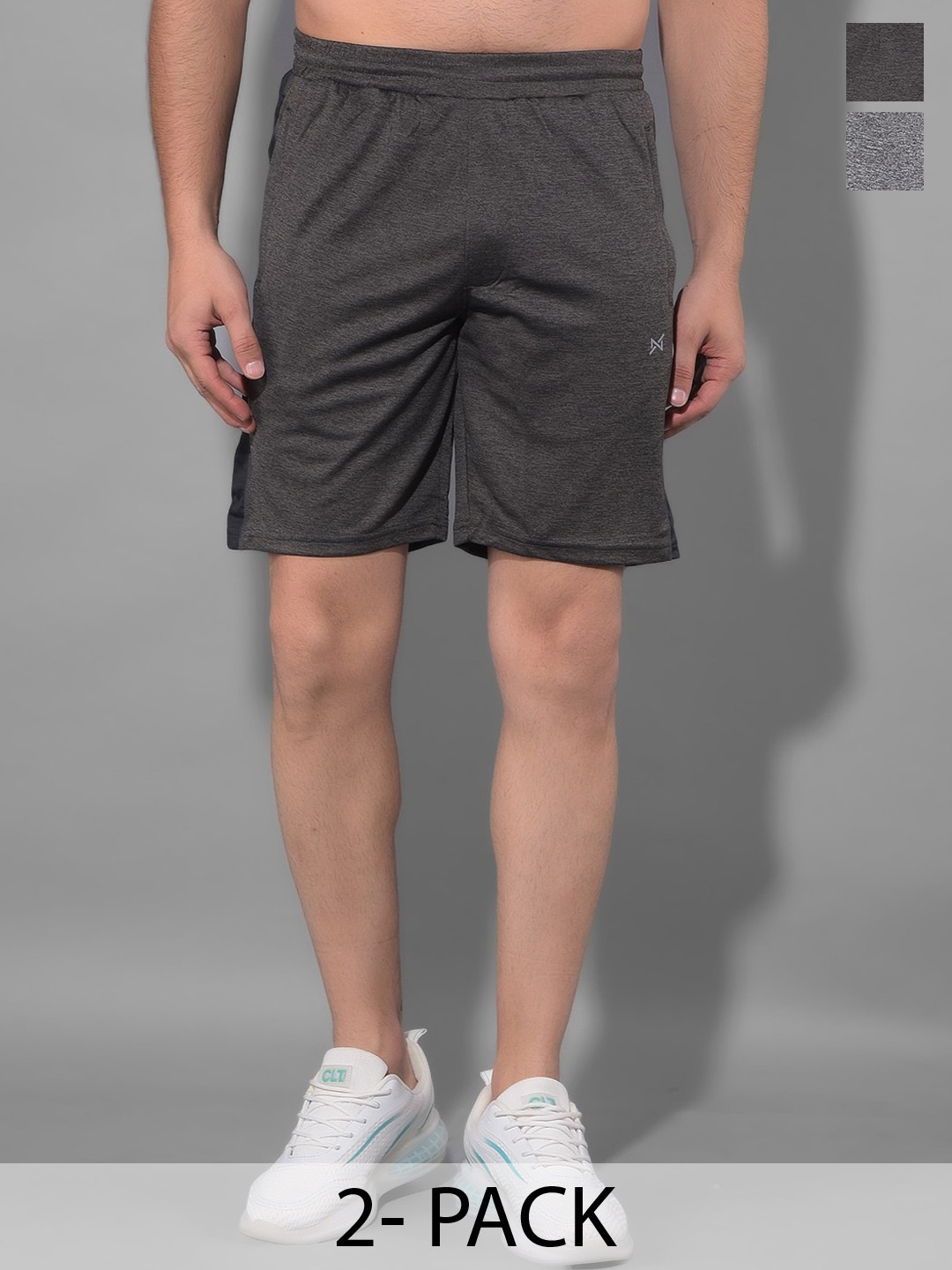 

Force NXT Men Pack Of 2 Antimicrobial Technology Training or Gym Sports Shorts, Grey