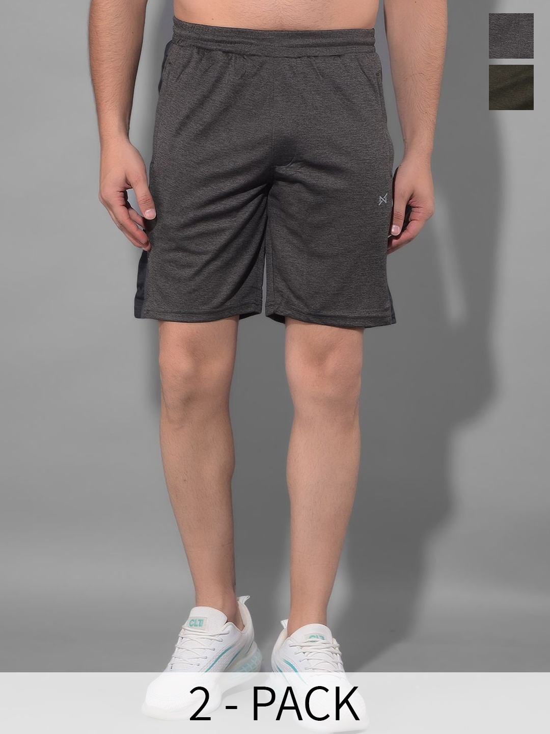 Force NXT Men Pack Of 2 Antimicrobial Technology Training or Gym Sports Shorts, Grey