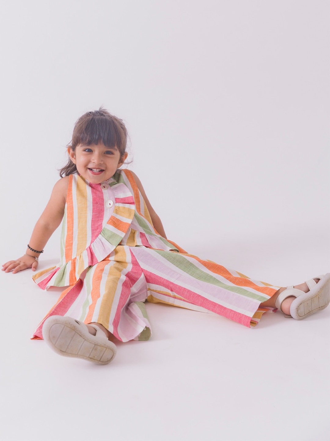

Tiber Taber Girls Striped Pure Cotton Top with Palazzo, White