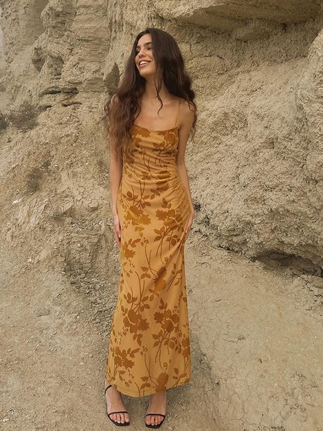 

StyleCast x Revolte Floral Print Maxi Dress, Mustard