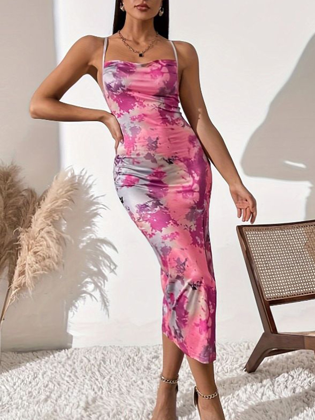 

StyleCast x Revolte Printed Bodycon Midi Dress, Pink