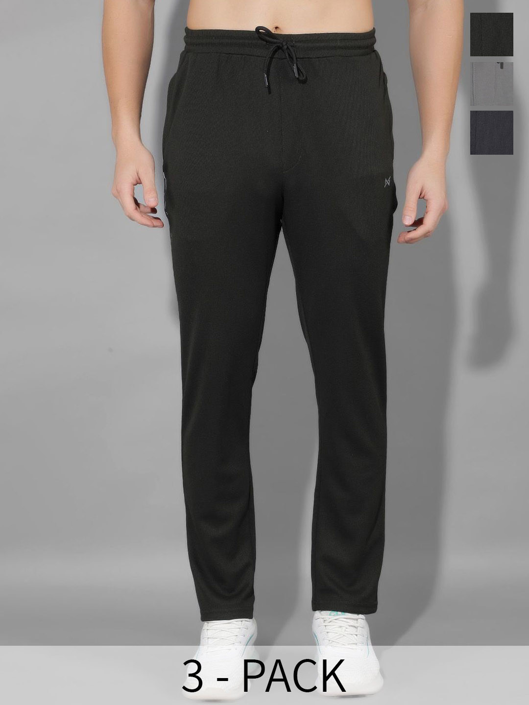 

Force NXT Men Pack Of 3 Mid Rise Anti Odour Sports Track Pants, Black