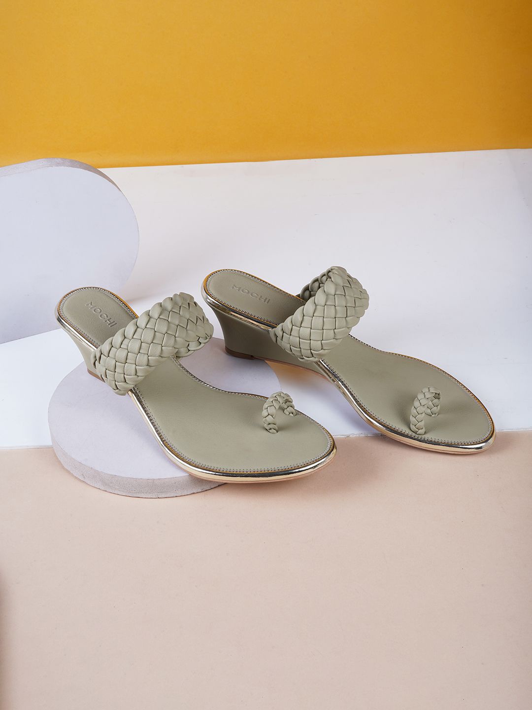 

Mochi Open Toe Wedge Heels, Green