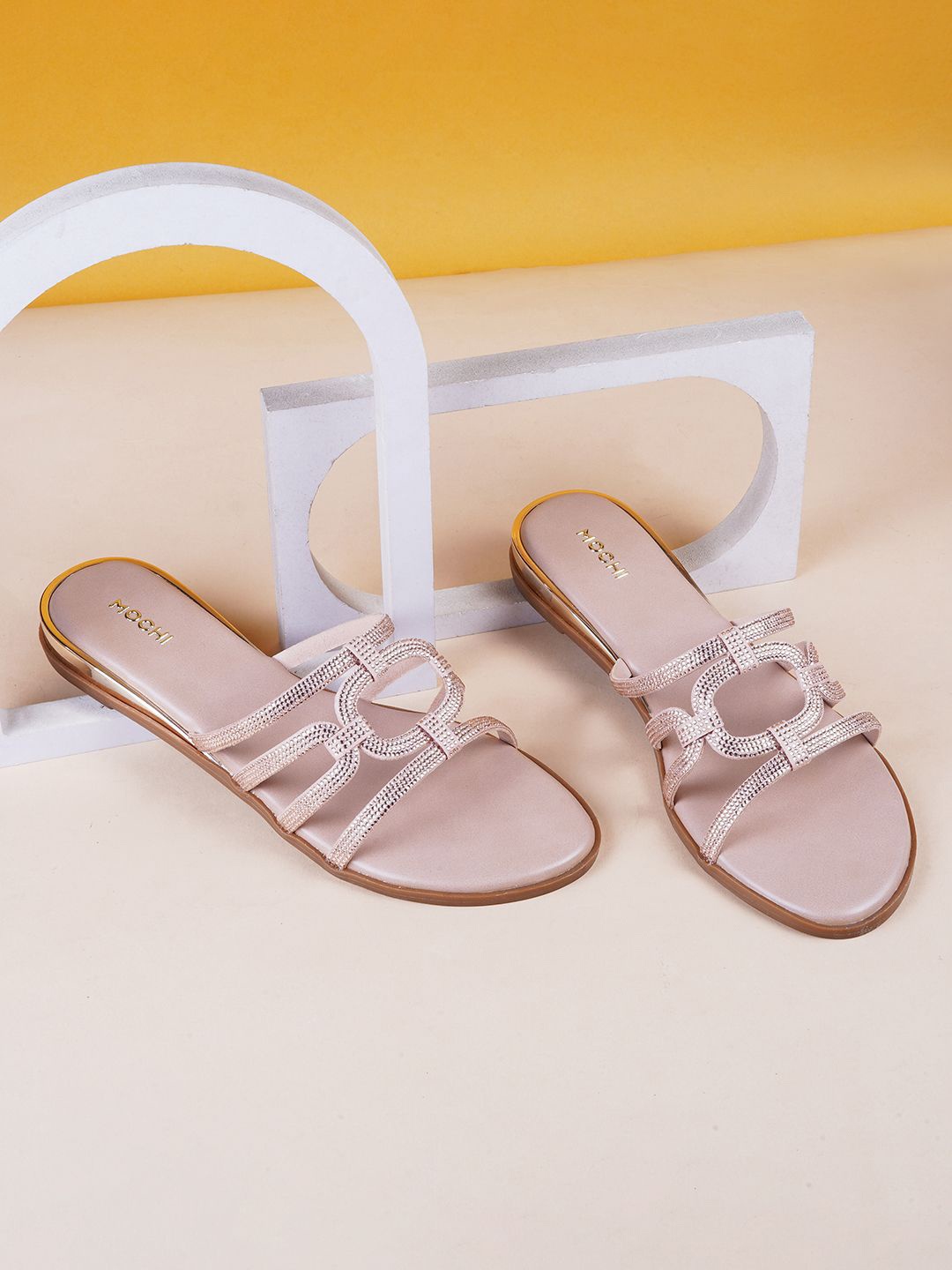 

Mochi Embellished Open Toe Flats, Pink