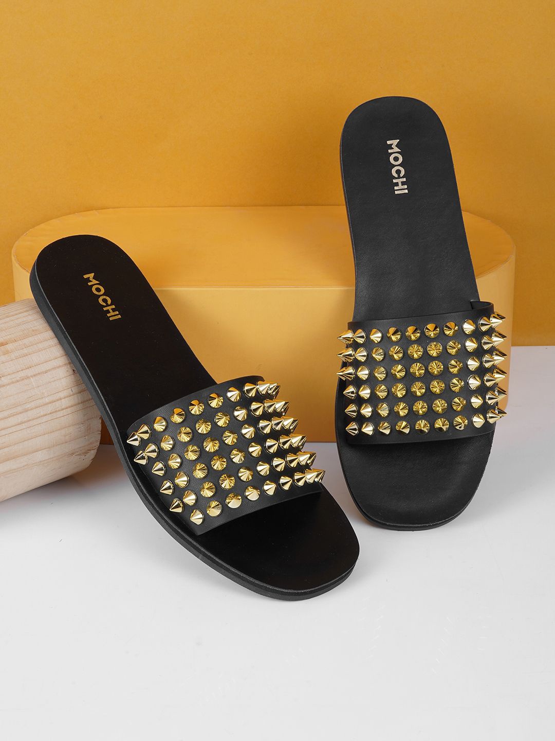 

Mochi Women Open Toe Flats with Western - Embellished, Black