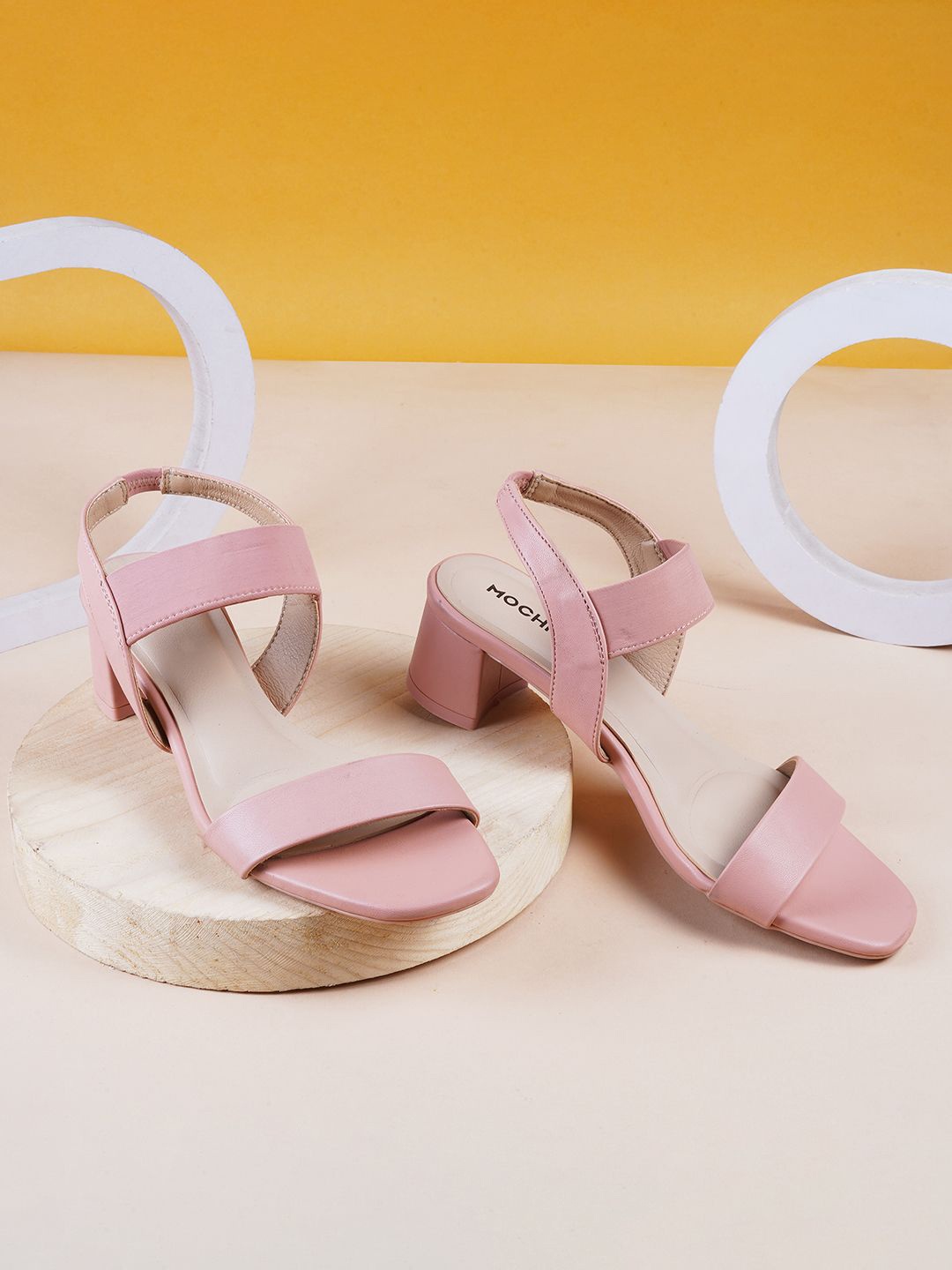 

Mochi Open Toe Block Heels, Peach