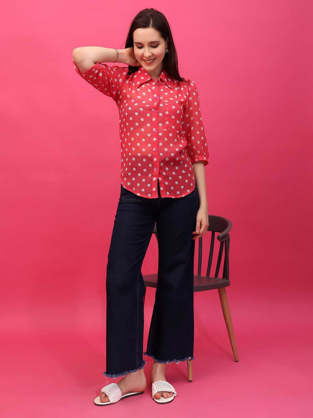 

Cation Women Slim Fit Opaque Printed Casual Shirt, Red