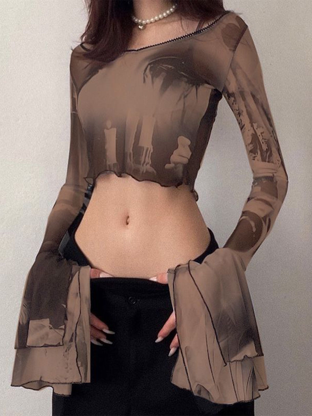 

StyleCast x Revolte Georgette Solid Crop Top, Brown