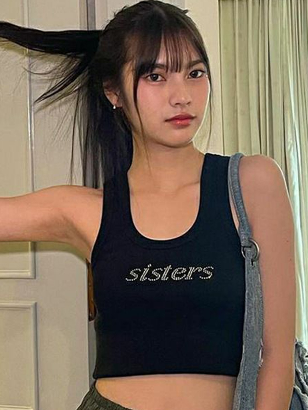 

StyleCast x Revolte Georgette Graphic Printed Tank Top, Black