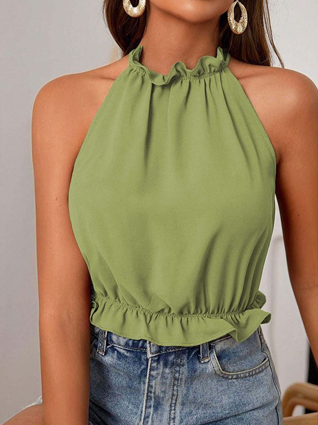 

StyleCast x Revolte Halter Neck Solid Top, Green