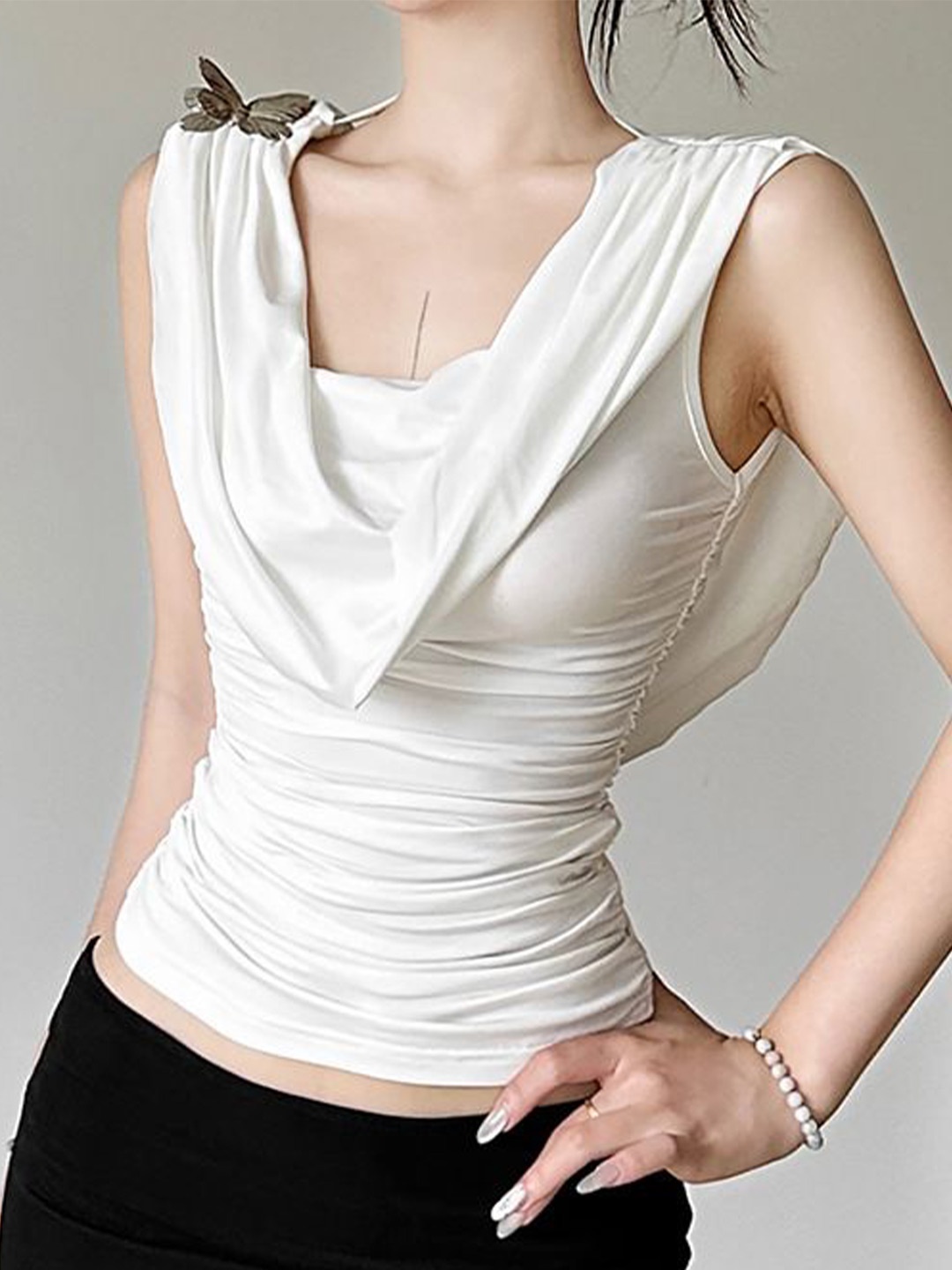 

StyleCast x Revolte Striped Cowl Neck Georgette Top, White