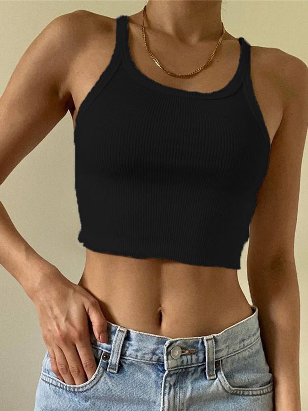

StyleCast x Revolte Cotton Georgette Solid Tank Top, Black