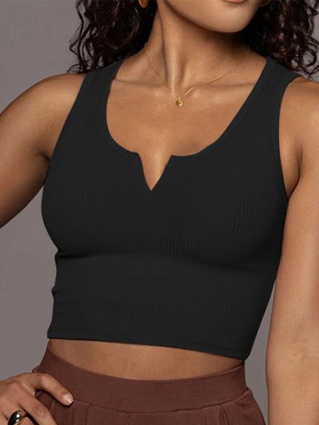 

StyleCast x Revolte Cotton Solid Tank Crop Top, Black