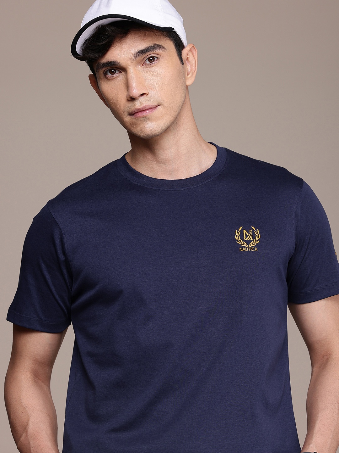 

Nautica Pure Cotton Brand Logo Embroidered T-shirt, Navy blue