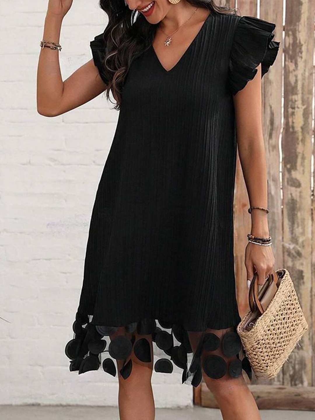 

StyleCast x Revolte Women Flutter Sleeve Applique A-Line Dress, Black