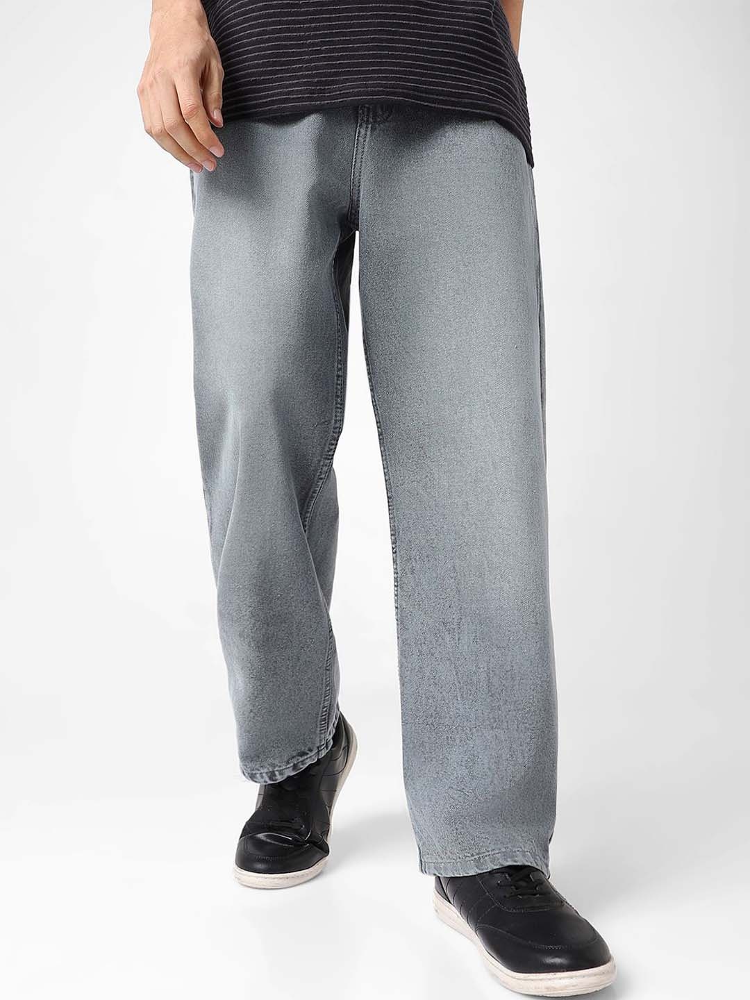 

Urbano Fashion Men's Loose Baggy Fit Washed Jeans Non-Stretchable, Grey