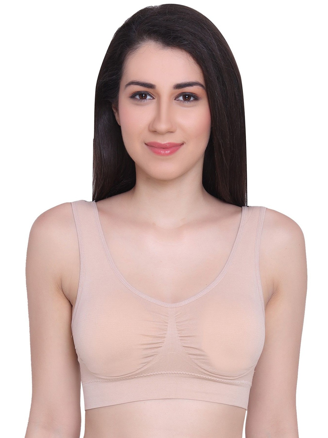 

Glamoras Full Coverage Removable Padding Seamless Rapid-Dry Workout Bra - All Day Comfort, Beige